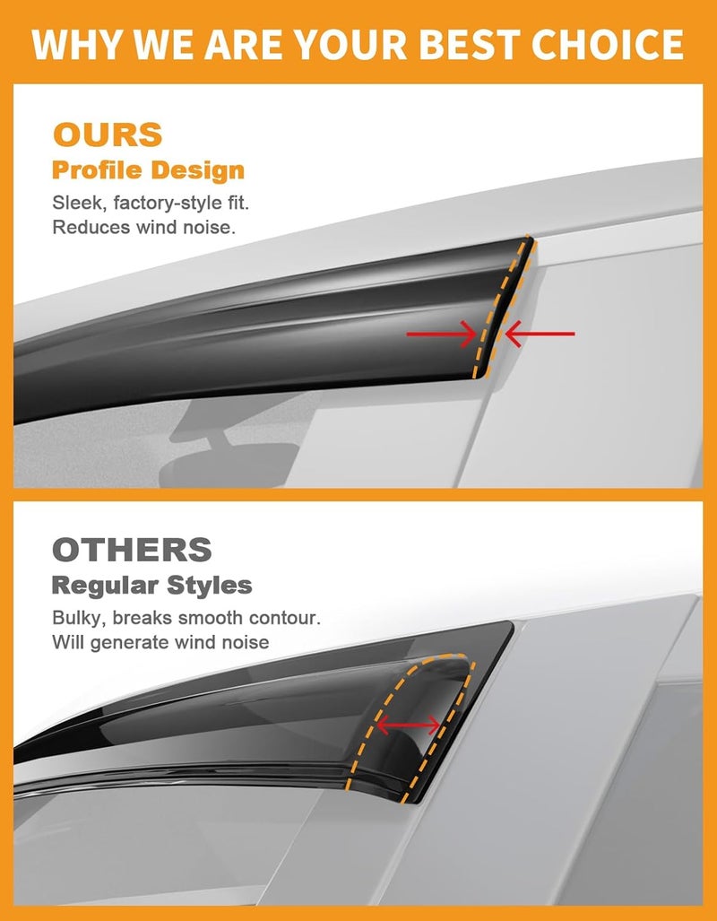 Deejecsun 6 pcs-Window Rain Guards Fit for Toyota RAV4 2019-2025 Low Profile Window Visor Extra Durable Tape-On Window Deflectors RAV 4 Vent Visors Vent Shades Rain Guards Exterior Car Accessories - Image 3